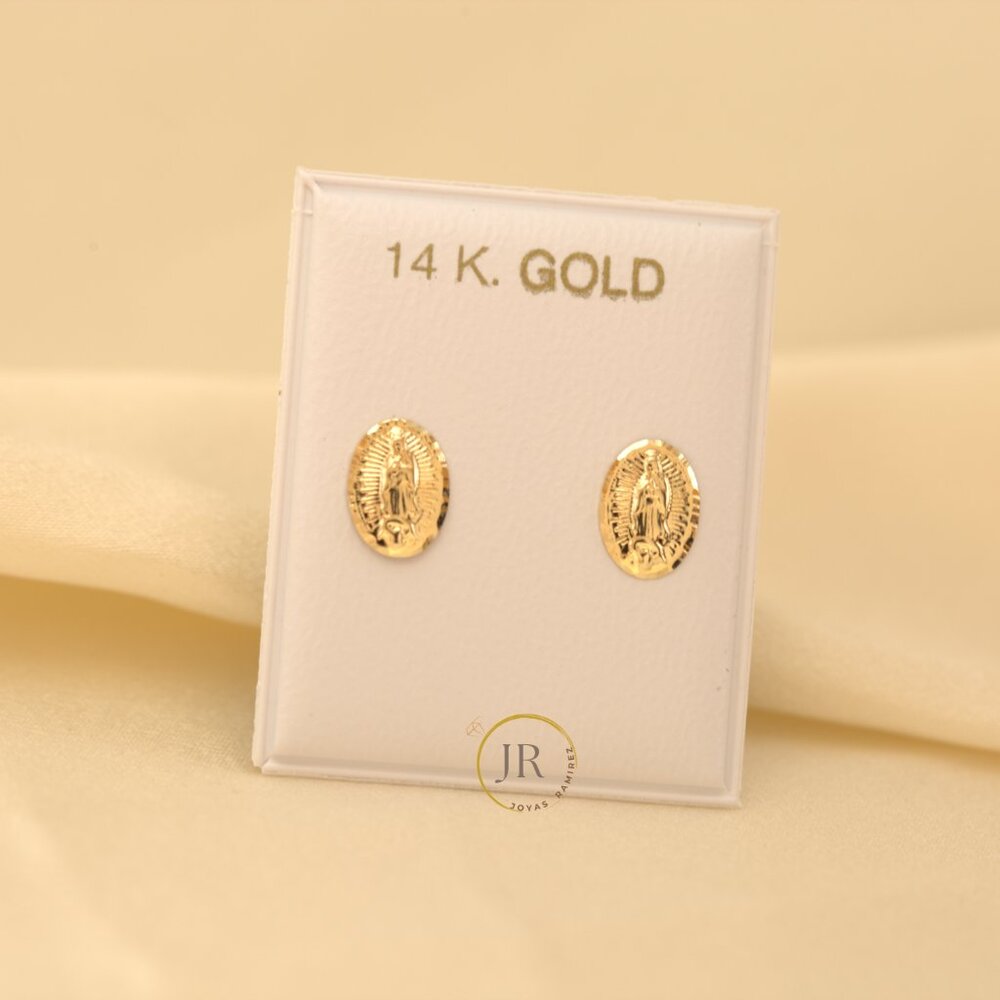 14K Solid Gold Our Lady of Guadalupe Stud Earrings • Catholic Gift for Her - Picture 3 of 7